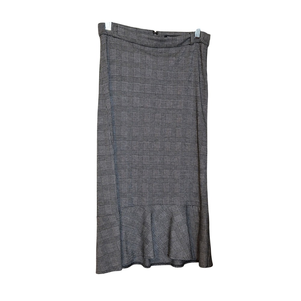 Torrid Womens Plus Size 18 Glen Plaid Ruffle Hem Mermaid Midi Skirt Black White